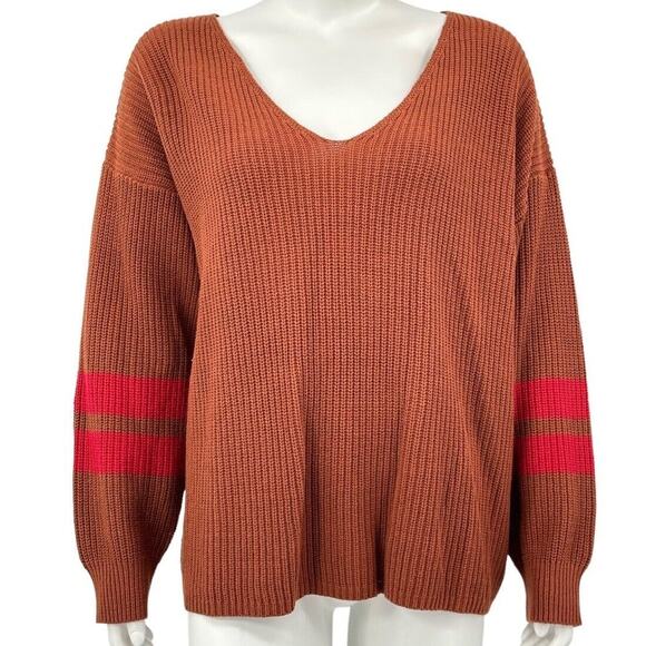 Eloquii Sweater Womens Plus 14 16 Stripe‎ Sleeve Shaker Stitch Rust Knit Autumn - Picture 1 of 8